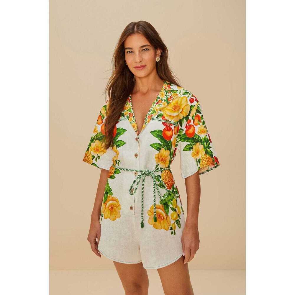 Off-White Picnic Flowers Euroflax™ Premium Linen Romper